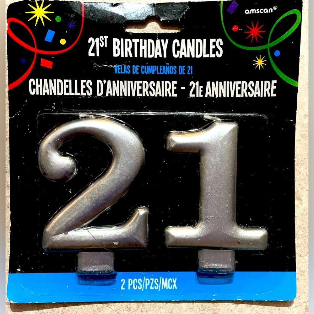 AMSCAN 21st Brilliant silver Birthday Candles size 2” NIP